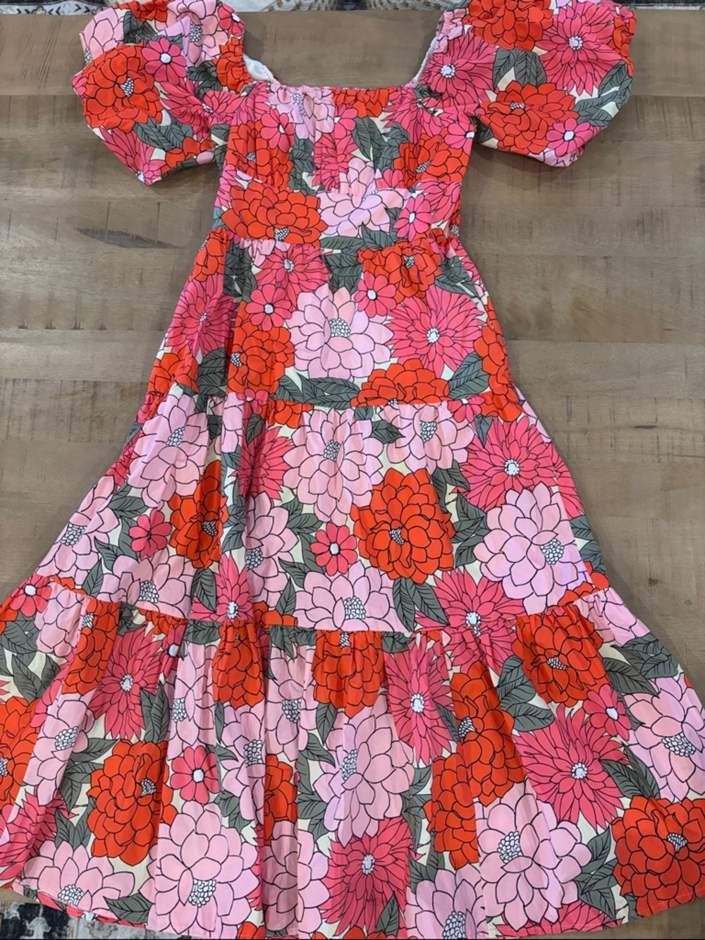 Listicle Boutique Pink Floral Puff Sleeve Square Neck Sundress Dress Medium NWT - Picture 4 of 10